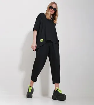 Solid Asymmetric T-Shirt and Pant Set