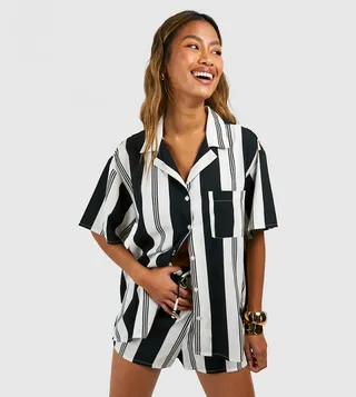 Mono Stripe Relaxed Fit Shirt & Shorts Set