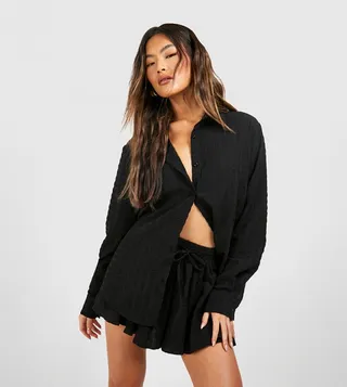 Textured Relaxed Fit Shirt & Flared Shorts