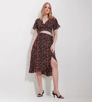 Floral Printed Top and Ruffle Skirt Set