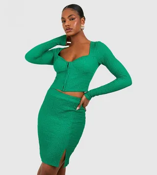 Tall Crinkle Corset Detail Top & Mini Skirt Co-Ord Set
