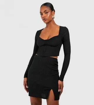 Tall Crinkle Corset Detail Top & Mini Skirt Co-Ord Set