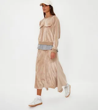 Pocket Detail Long Sleeves Velvet Co-Ord Set