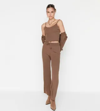 Ribbed Bottom-Top Suit with Cardigan