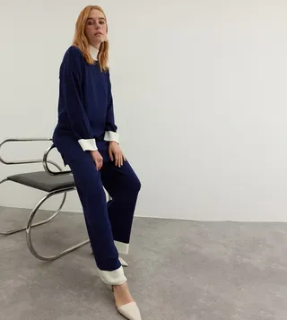 Stand Collar Corduroy Knitted Co-Ord Set