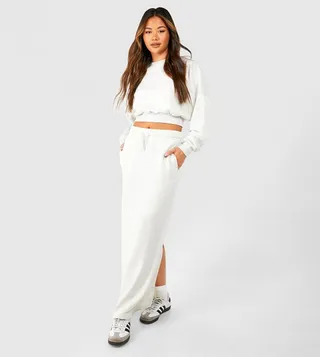 Cropped Sweatshirt and Sweat Midi Skirt Set
