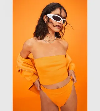 Ribbed Bandeau And Tanga Pant Set