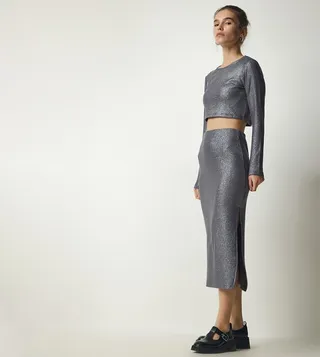Sparkly Corded Crop Top Skirt Set
