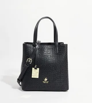 Logo Detail Textured Shoulder Bag