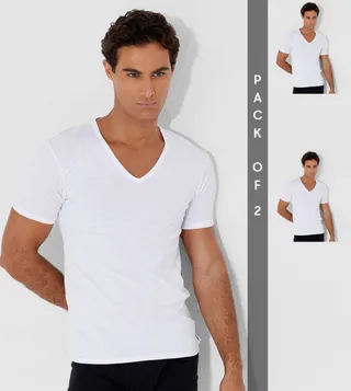 Short Sleeve V Neck T Shirt White