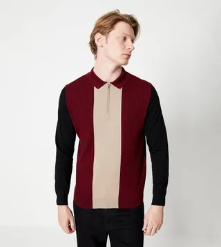 Color Block  Half-Zipper Polo T-Shirt
