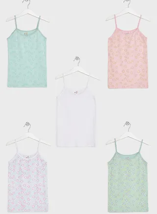Pack Of 5 Printed Girls Camisole