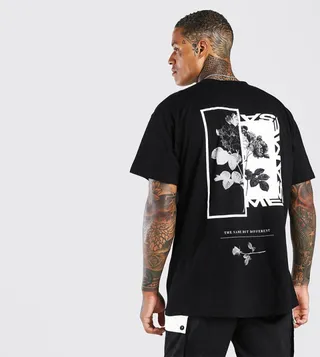 Floral Photo Back-Print Oversized T-Shirt