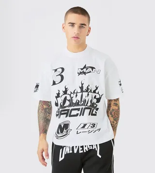 Homme Moto Print Oversized T-Shirt