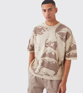 Line Drawing Knitted Oversized T-Shirt