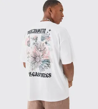 Unknown Pleasures Floral Back-Print Oversized T-Shirt