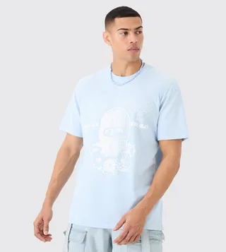 Washed Homme Mask Print Oversized T-Shirt