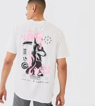 Dog Graffiti Print Oversized T-Shirt