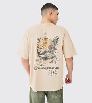 Oversized Bird Graphic T-Shirt