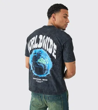 Oversized Extended Neck Worldwide Wash T-Shirt