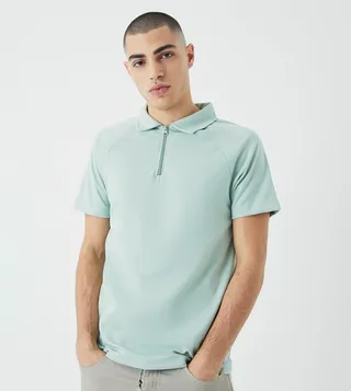 Slim Raglan Zip Neck Interlock Polo T-Shirt