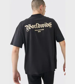 Oversized Extended Neck Worldwide Print T-Shirt