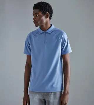 Slim Raglan Zip Neck Interlock Golf Polo T-Shirt