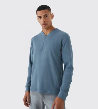 Slim Fit Waffle Bomber Neck T-Shirt