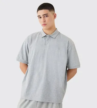 Oversized Heavy Carded Button Up Polo T-Shirt