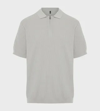 Openwork Half-Zipper Knitted Polo T-Shirt