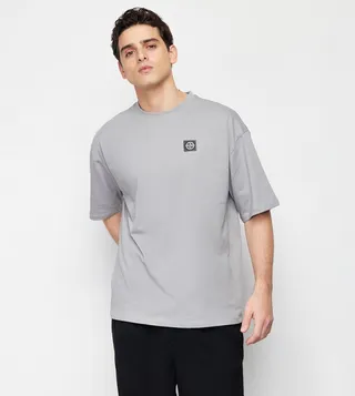 Label Detail Crew Neck Oversized T-Shirt
