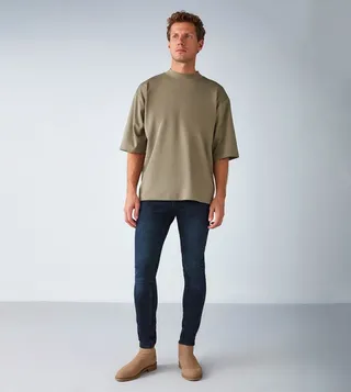 Solid Mock Neck Short Sleeves Oversized T-Shirt