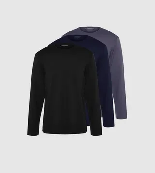 3 Pack 100% Cotton Long Sleeves Crew Neck T-Shirts
