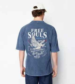 Printed Back Short Sleeves Oversized T-Shirt