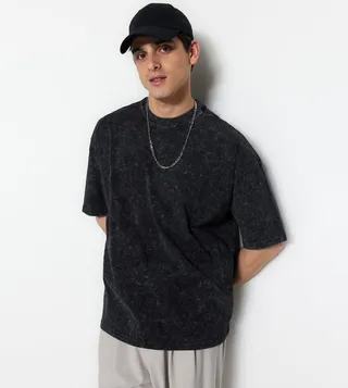 Wash Effect Oversized Crew Neck T-Shirt