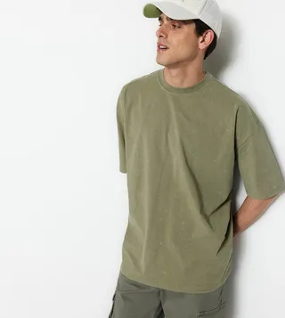 Wash Effect Oversized Crew Neck T-Shirt