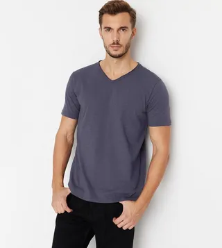 Solid V-Neck Jersey T-Shirt