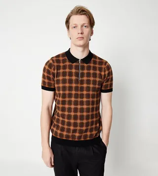 Check Jacquard Half-Zipper Polo T-Shirt