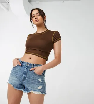Cropped T-Shirt With Exposed Seams