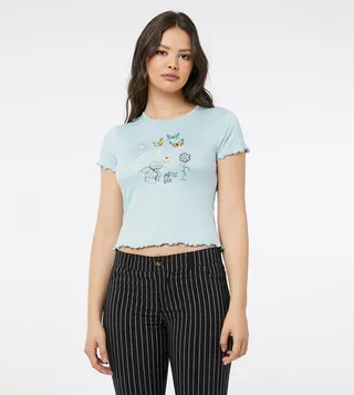 Graphic Printed Lettuce Edge T-Shirt