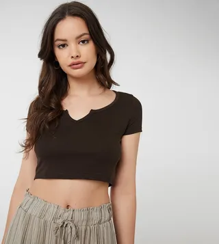 Basic Notch Neck Boxy T-Shirt
