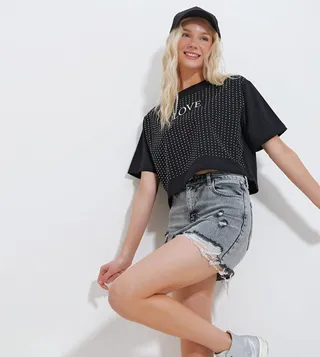Printed Short Sleeves Crop T-Shirt