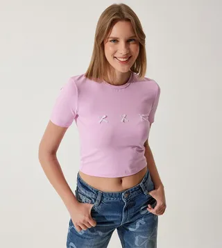 Bow Detail Crop T-Shirt