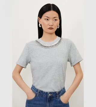 Diamante Trim Cotton T-Shirt