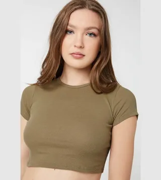 Basic Ribbed Ultra-Cropped T-Shirt