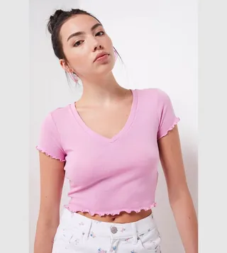 Lettuce Hem Cropped V-Neck T-Shirt