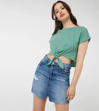 Tie-Front Cotton T-Shirt