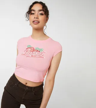 Graphic Cap Sleeve Cropped T-Shirt