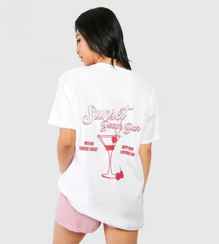 Petite Back Printed Oversized T-Shirt