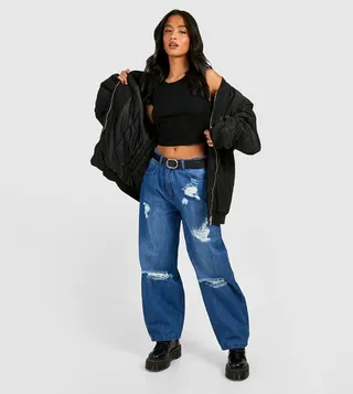 Petite Washed Blue Distressed Straight Fit Jeans
